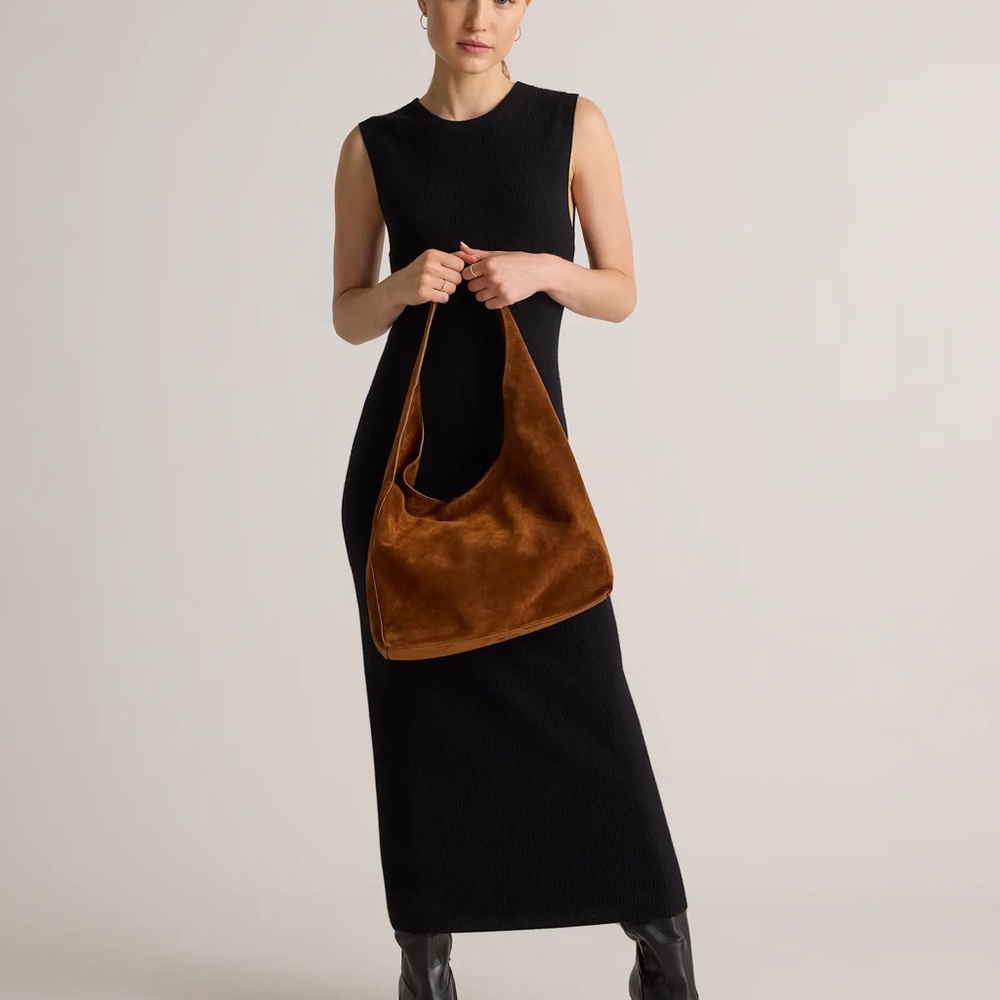 Italian Suede Slouchy Shoulder Bag in Whiskey - Picture 4 of 11